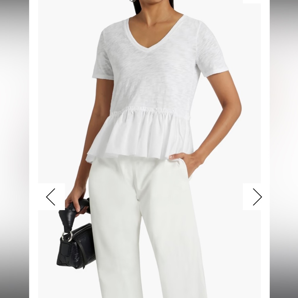 ATM Anthony Thomas Melillo White Slub Jersey Cotton Poplin Peplum Top Large